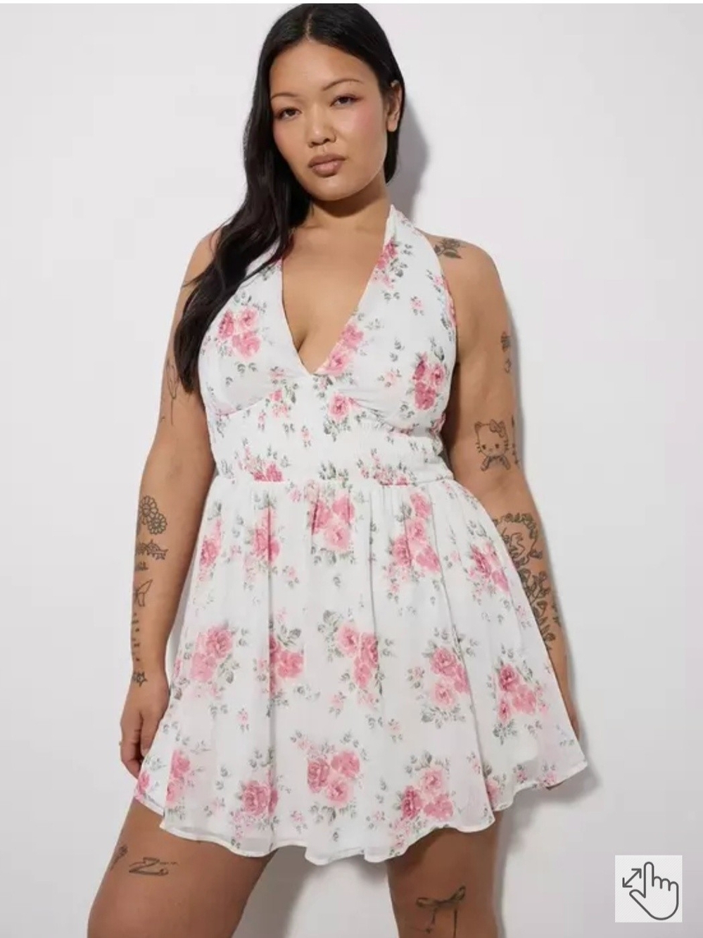 Torrid Lovesick White Halter Mini Dress with Pink Rose Print Sz 3